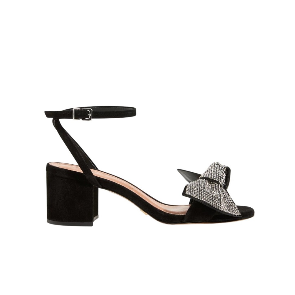Anthropologie Vicenza Black Suede Rhinestone Bow Block Heel Sandals Women's US 9 - Picture 1 of 7